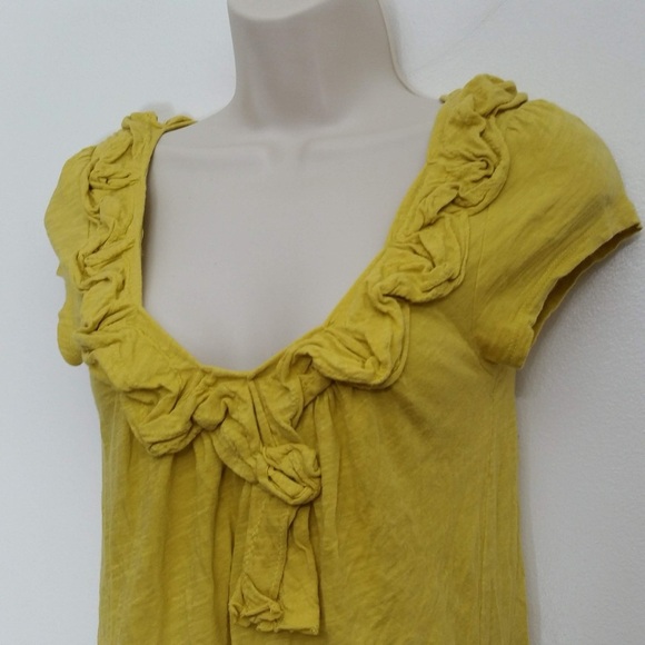 Anthropologie C. Keer Ruffled Scoop Neck Cap Sleeve White Slubbed Cotton Large - Picture 7 of 15